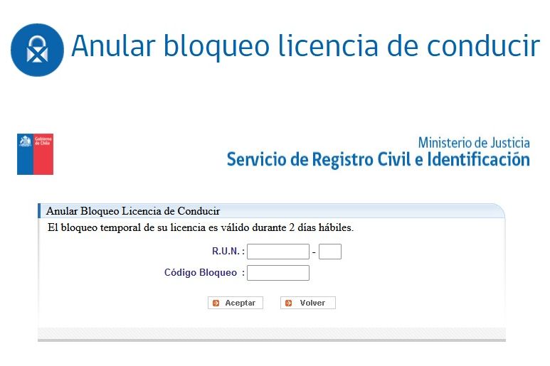 anular bloqueo de licencia de conducir en el Registro Civil