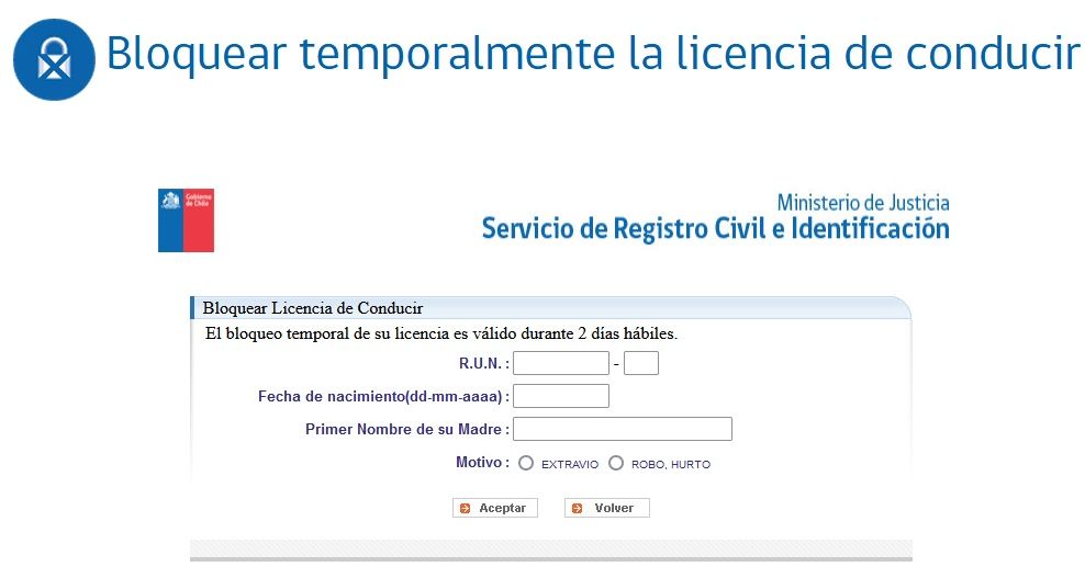 bloqueo temporal de la licencia de conducir en el registro civil